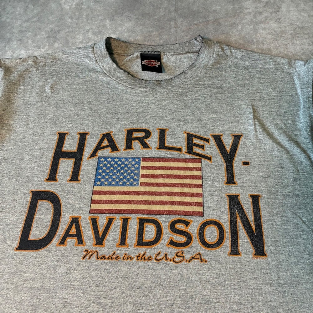 Harley Davidson Mens Muscle Tee Gray American Flag Doerflers Hays Kansas USA